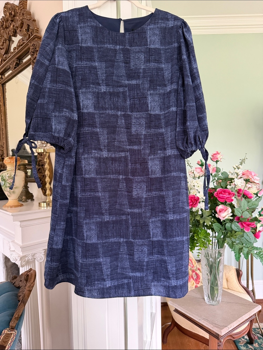 Mossimo Supply Co. Navy Midi Dress with Tie split Sleeves, size Large